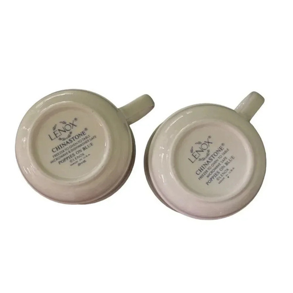 Lenox POPPIES on BLUE, 2 Flat Cups, 2.75" VINTAGE Excellent Condition USA - Picture 3 of 14